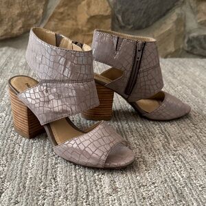 Hush Puppies Suede Faux Crocodile Patterned Heels, 7